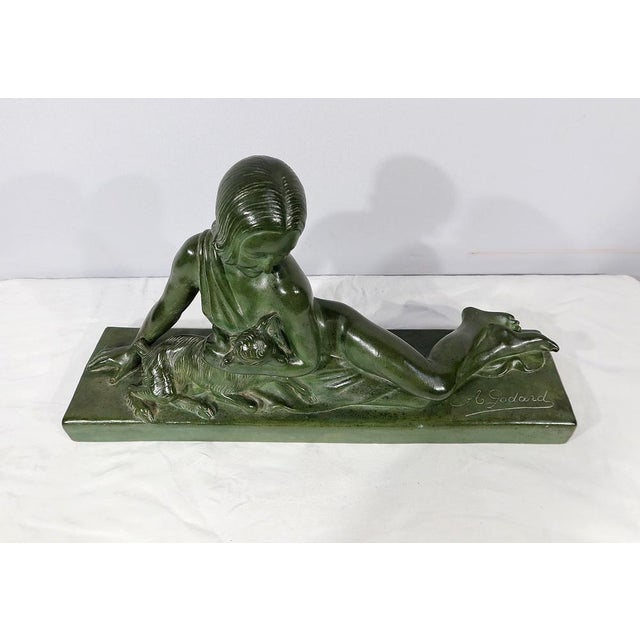 Art Deco Sculpture of La Demoiselle et le Chevreau by A. Godard, Early 1900s For Sale - Image 4 of 18