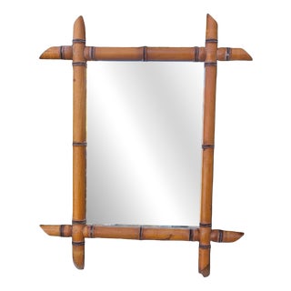 Vintage Bamboo-Style Wooden Mirror, 1960s For Sale