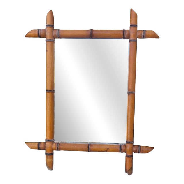 Vintage Bamboo-Style Wooden Mirror, 1960s For Sale