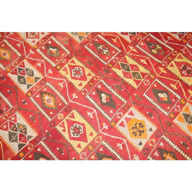 Zabihi Collection Cherry Red Room Size Turkish Kilim For Sale - Image 10 of 10