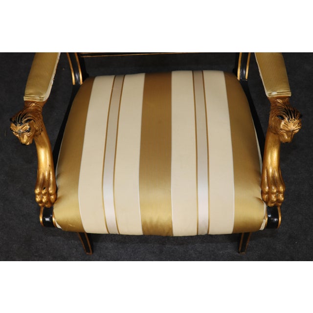 Pair English Regency Thomas Hope Style Ebonized & Gilt Armchairs For Sale - Image 11 of 16