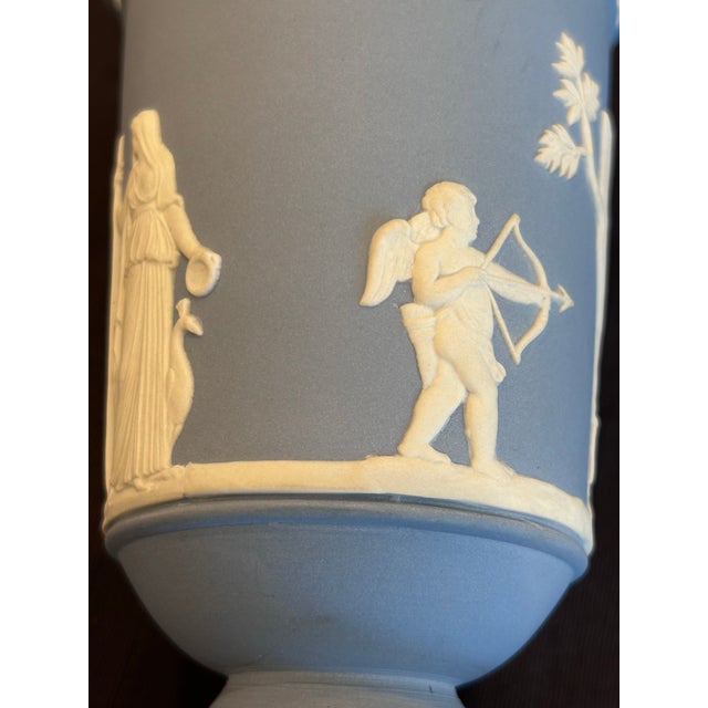 Ceramic Mid 20th Century Wedgwood Portland Blue Jasperware Vase With Classical Relief, England For Sale - Image 7 of 13