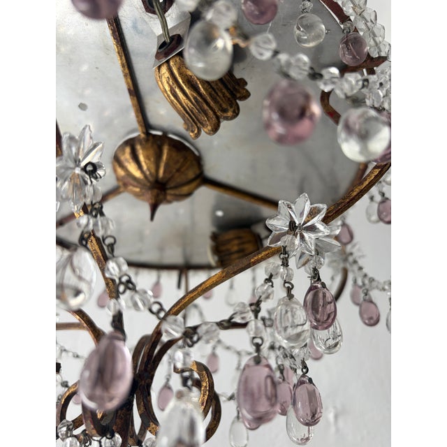 French Beaded Lavender and Clear Drops Flush Mount Chandelier For Sale - Image 4 of 8