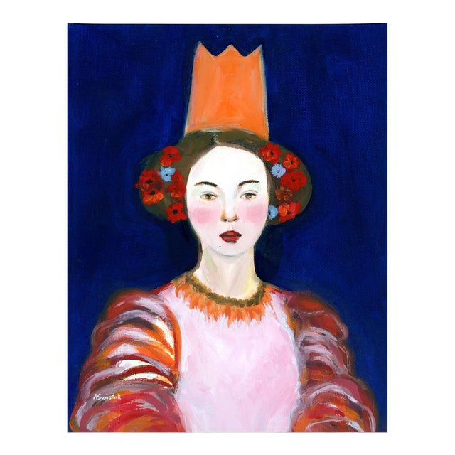 Lady With Orange Crown, Contemporary Portrait Oil Painting by Alexandra Swistak For Sale
