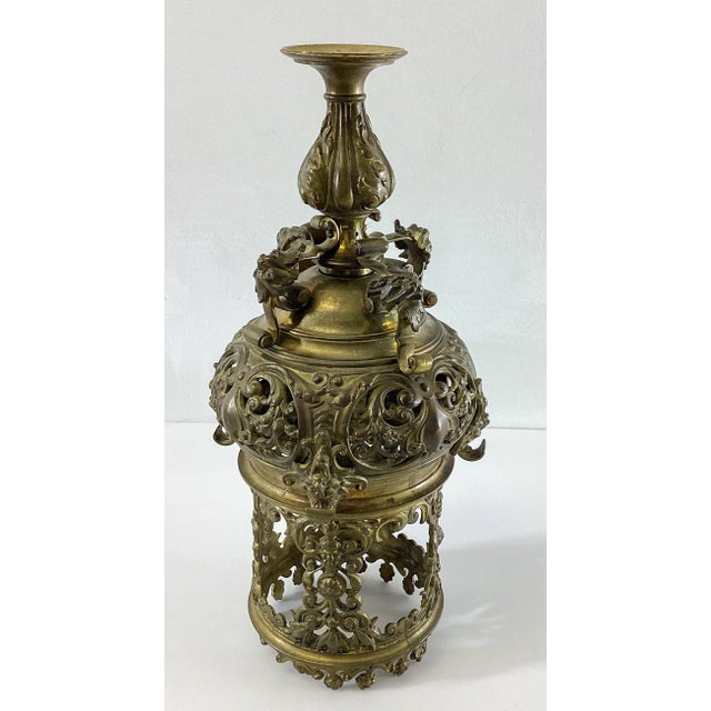 Bronze 19th Century Gilt Brass or Bronze Pendant Style Light Fixture Candle Holder For Sale - Image 8 of 12