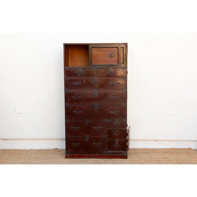 Antique Painted Japanese Chest on Chest Tansu For Sale - Image 9 of 13