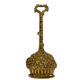 Antique Flower Basket Motif Cast Brass Doorstop For Sale