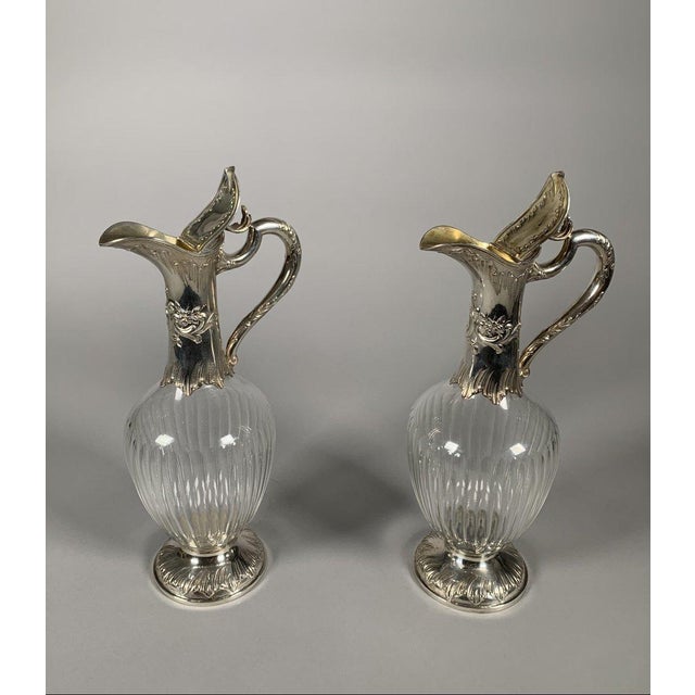 French 19th Century Rococo Crystal and Silver Ewers - a Pair For Sale - Image 3 of 8