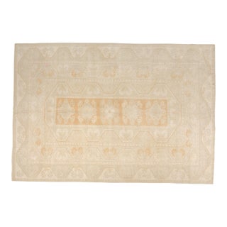 Vintage Distressed Turkish Oushak Rug in Monochromatic Cream and Soft Sand For Sale