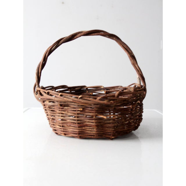 Wood Vintage Wicker Handle Basket For Sale - Image 7 of 9