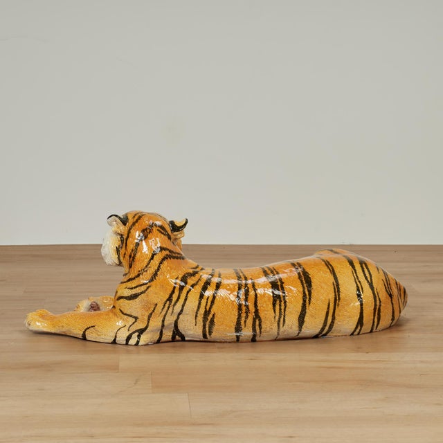Vintage Italian Glazed Terra Cotta Tiger Sculpture For Sale In West Palm - Image 6 of 9