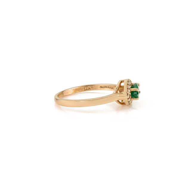 Not Yet Made - Made To Order Art Deco High Quality Zambian Emerald Halo Diamond Ring Size 7 in 14k Gold For Sale - Image 5 of 17