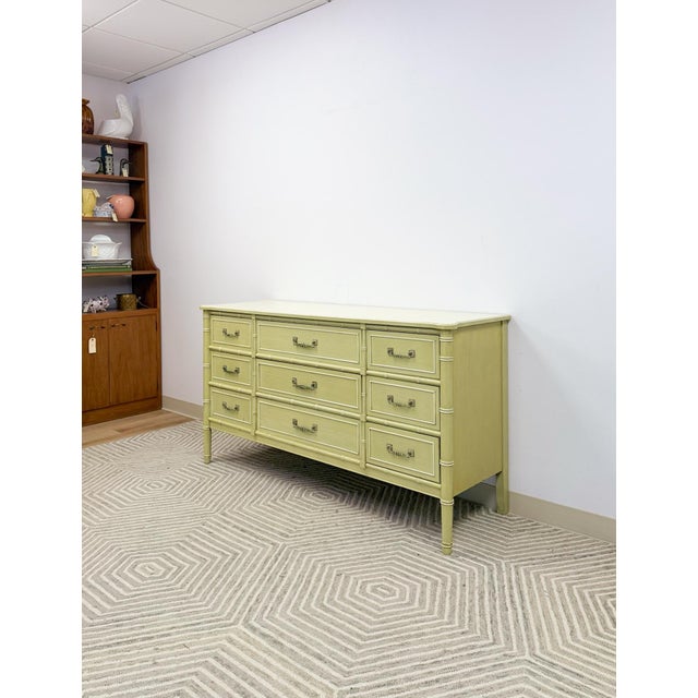 Late 20th Century Late 20th Century Henry Link Bali Hai 9 Drawer Dresser Green W/ Mirror Regency Vintage For Sale - Image 5 of 18
