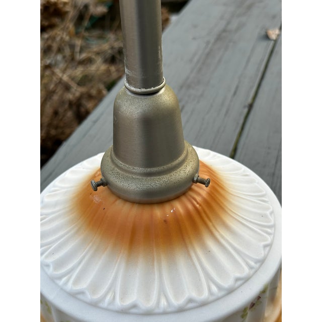 Vintage Glass Shade With Satin Nickel Pendant Fixture For Sale - Image 4 of 5