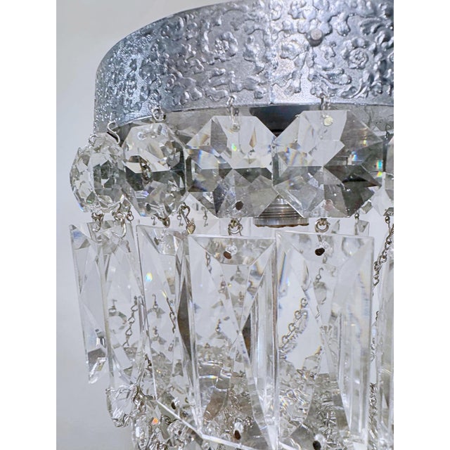 Vintage Basket Chandelier With Textured Chrome and Crystal Chain For Sale In New York - Image 6 of 9