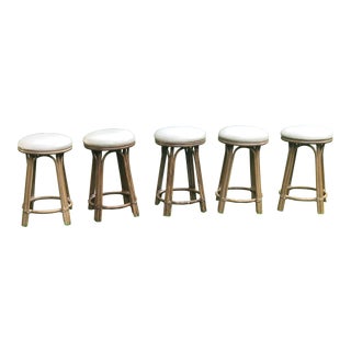 Vintage Rattan Swivel Counter Stools - Set of 5 For Sale