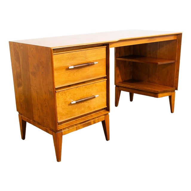 1960s Mid Century Modern Desk Blonde Shelf Maple Wood Heywood Wakefield Drawers Office For Sale