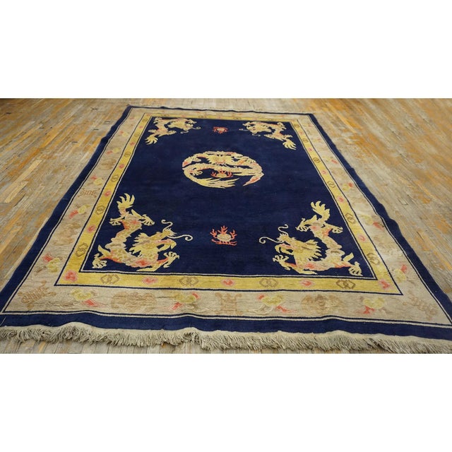 Navy Blue 1930s Blue Navy Dragon Traditional Antique Chinese Peking Rug 8' X 10'10" Rug For Sale - Image 8 of 9