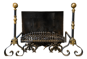 Andirons with Fireplace Log Holders in Wrought Iron and Brass, 1800s, Set of 3