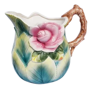 Bright Bold Ceramic Botanical Floral Motif Tea Pitcher in Pink and Green