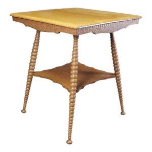 Early 20th Century Antique Victorian Eastlake Oak Square 2 Tier Stacked Ball Parlor Table