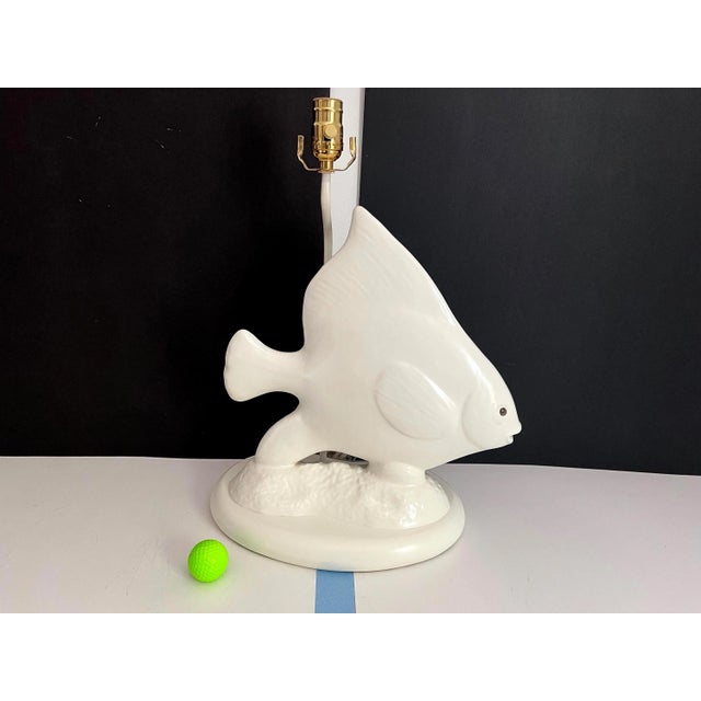 Antique White 1970s Ceramic Fish Lamp For Sale - Image 8 of 18