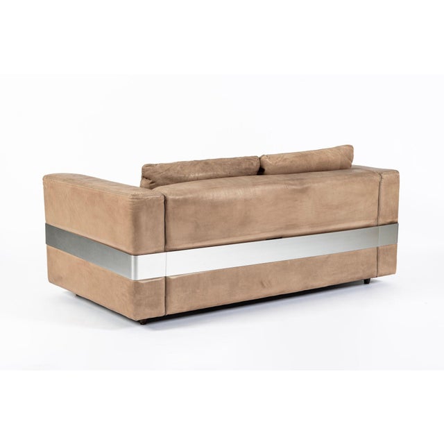 Robert Haussmann Mid Century German Distressed Brown Leather Sofa Style of Robert Haussmann For Sale - Image 4 of 14