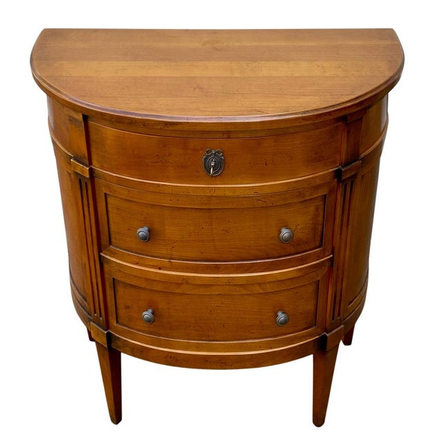 Beautiful Louis XVI style cherrywood half-moon chest of drawers. Dimensions: Height 80 cm, Width 80 cm, Depth 37 cm.