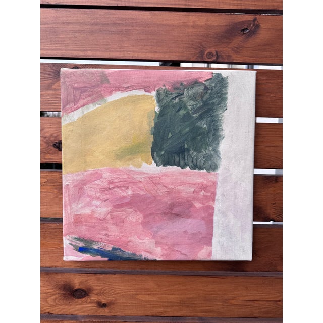 Set of two abstract acrylic paintings (diptych) created in a soft pastel color palette. Each painting is square format,...