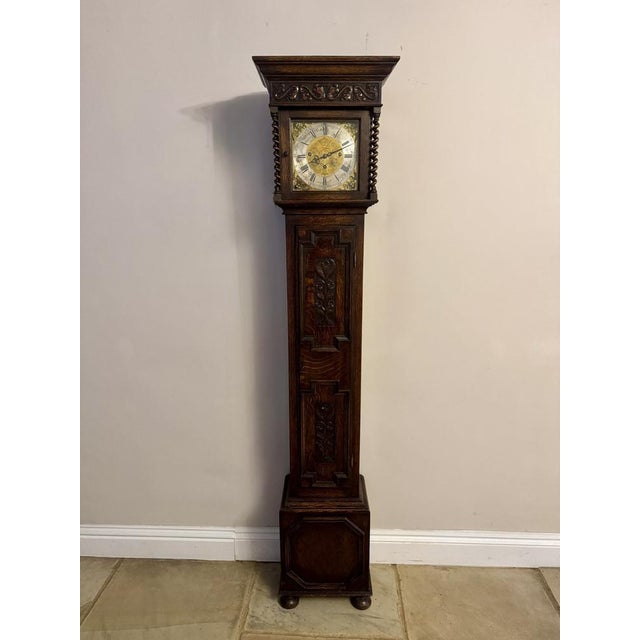 Antique Edwardian Oak Triple Weight Chiming Grandmother Clock, 1900 For Sale - Image 10 of 10
