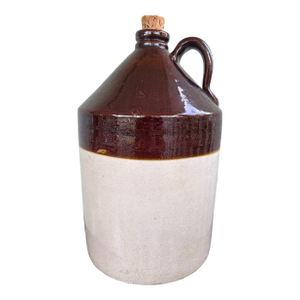 Antique American Brown/White Glazed Stoneware Jug With Handle, Circa 1900