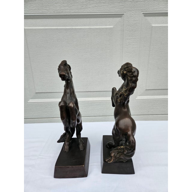 Bronze Vintage Bronze Rearing Horse Sculptures or Bookends For Sale - Image 8 of 15