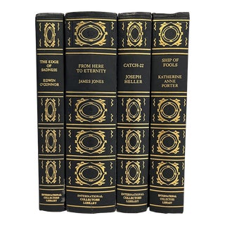Vintage Navy Blue Leather & Gold Gilt Books- Set of 4 For Sale