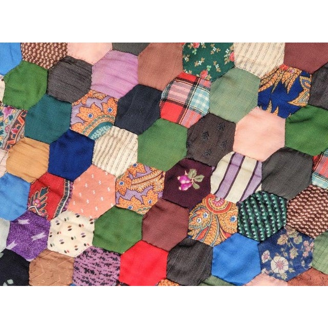 Textile 19th C Wool Chaliss Mini Pieced Honey Comb Quilt For Sale - Image 7 of 9