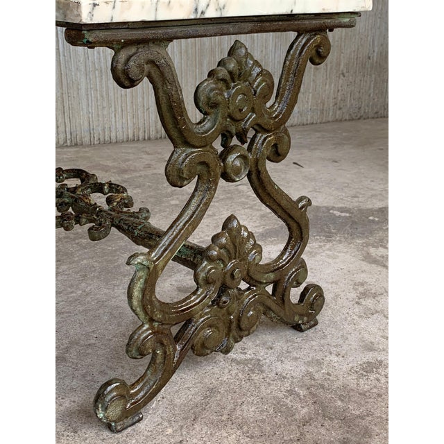 Metal Mid 19th Century French Solid Cast Iron French Scrolling "Butterfly" Coffee Table with Marble Top For Sale - Image 7 of 18