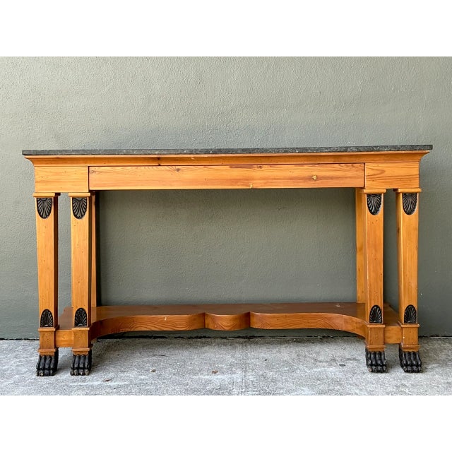 Mid-Century Modern Vintage William Switzer Carved Wood Console With Stone Top For Sale - Image 3 of 12