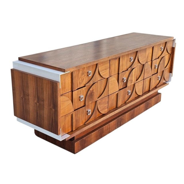 Mid Century Mosaic Brutalist Modern Walnut Dresser by Tobago For Sale - Image 4 of 18