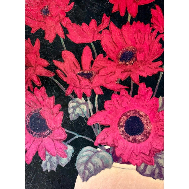 Mid-Century Modern Large Original Floral Oil Painting of Red Sunflowers For Sale - Image 3 of 5