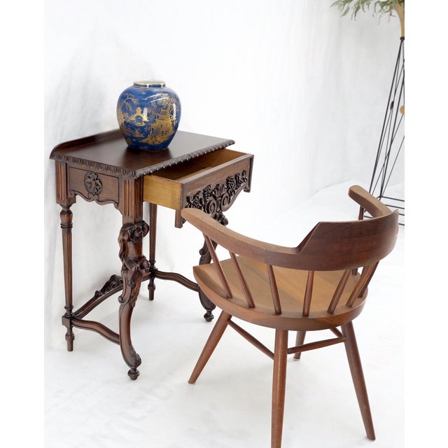 Mid 20th Century Petit Heavily Carved Walnut Cherubs Rope Edge Two Piece Console Table Shelf MINT For Sale - Image 5 of 18