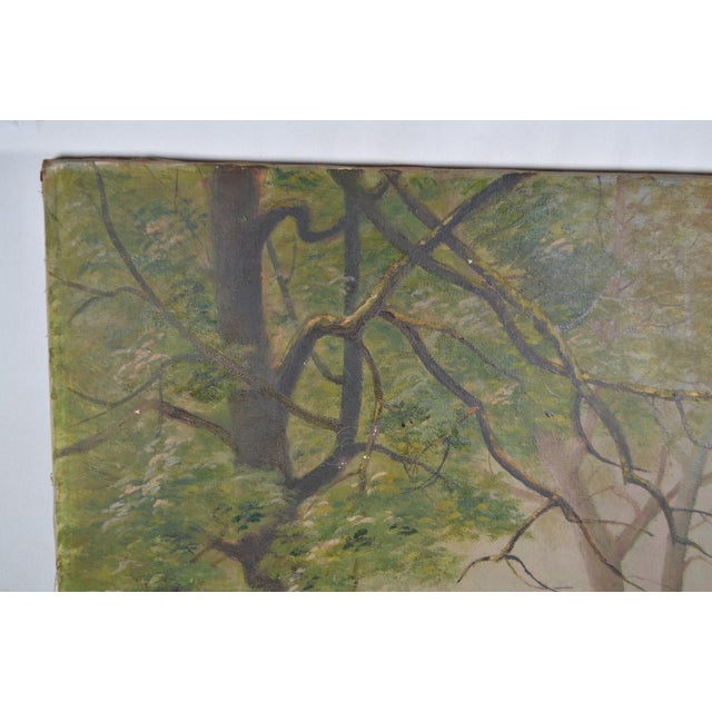 1920s French School of the 20th Century “Landscape at the Pond” Oil on Canvas For Sale - Image 5 of 12