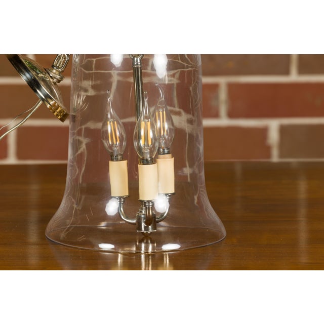 Mid 20th Century English Midcentury Nickel Light Fixture with Three Arms and Glass Bell For Sale - Image 12 of 12