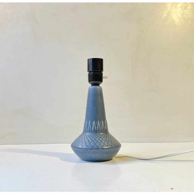 1960s Dusty Blue Ceramic Table Lamp with Geometric Decor by Einar Johansen for Søholm, 1960s For Sale - Image 5 of 6