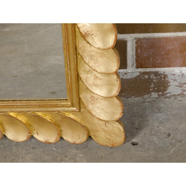 Mid 20th Century Giltwood Italian 1950s Carved Petal Themed Frame Midcentury Mirror For Sale - Image 5 of 10