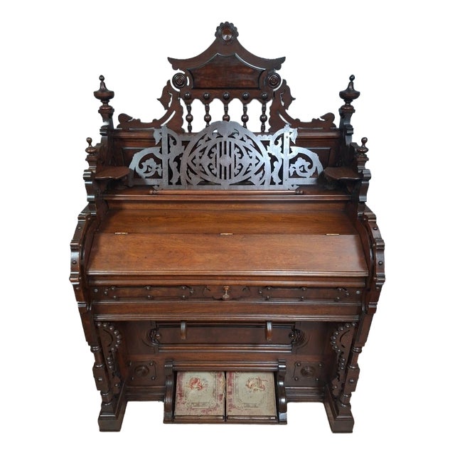 Neo-Gothic Art Harmonium in Carved Walnut For Sale