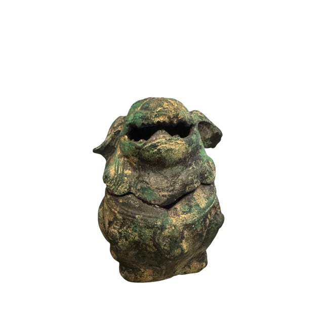 Metal Antique 19th C. Bronze Foo Dog Incense Burner With Aged Verdigris Patina - Qing Era Asian Antique For Sale - Image 7 of 8