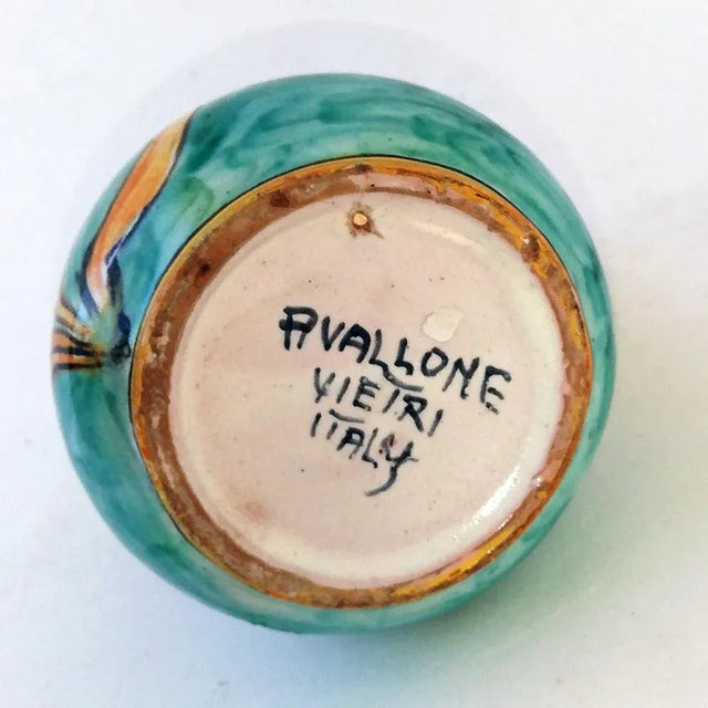 bottle with clay handle decorated with marine elements too with polychrome enamel, signed Vietri Avallone