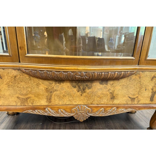 Vintage Burled Walnut Bowfront Curio China Cabinet For Sale - Image 13 of 13