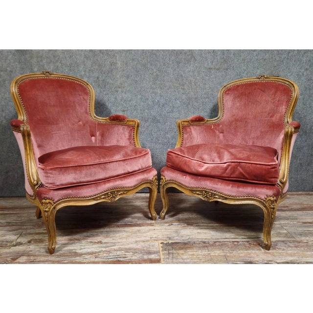 Red Louis XV Style Cabriolet Armchair in Carved Wood and Pink Velvet For Sale - Image 8 of 10