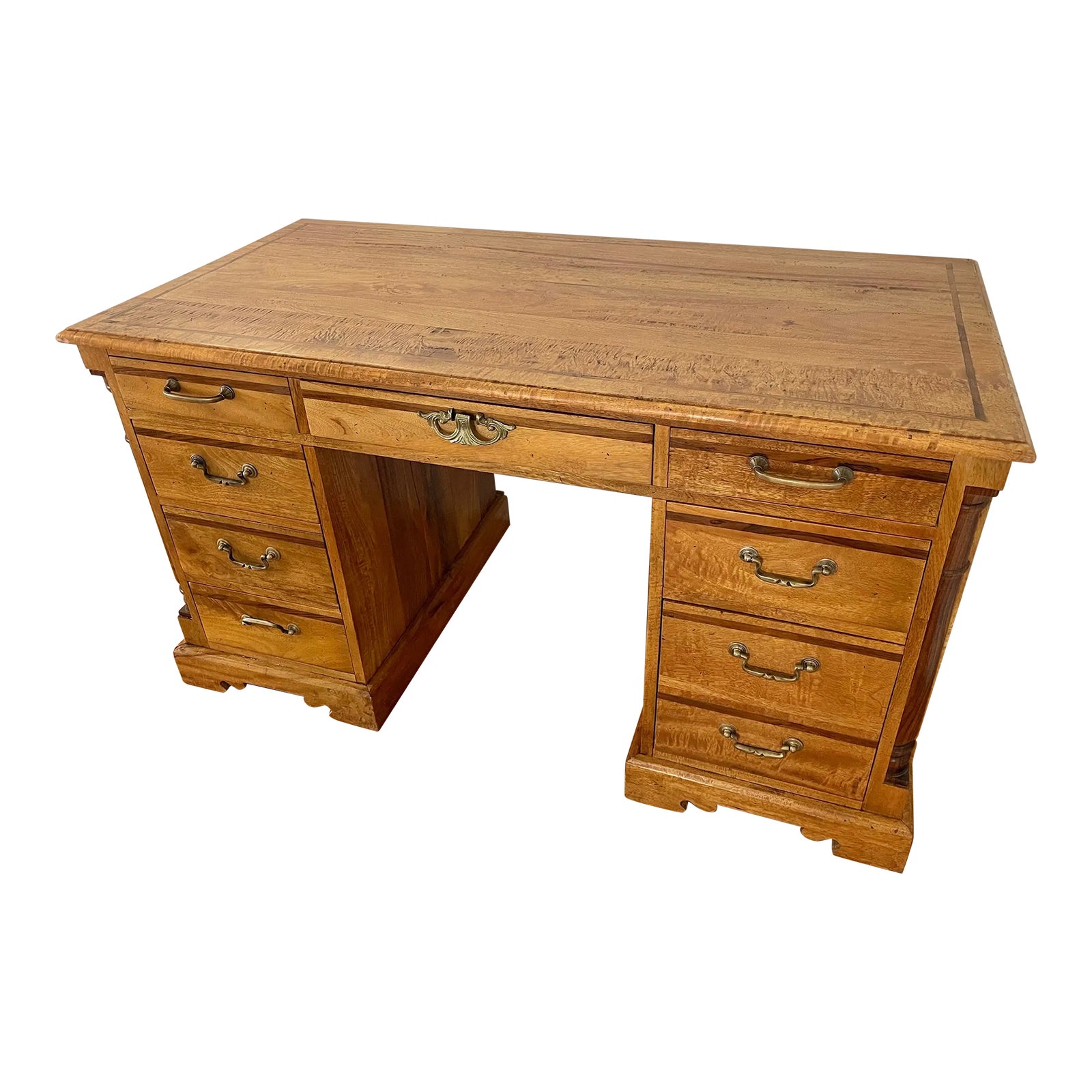 Late 20th Century Vintage Solid Oak and Walnut Inlay