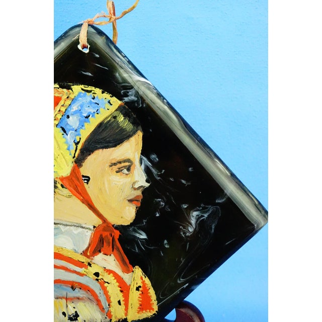 Black 20th Century, Ceramic Tile, Woman in Sardinian Costume, by c.i.s.a. Sassuolo, Style E. Altara., 1950s For Sale - Image 8 of 13